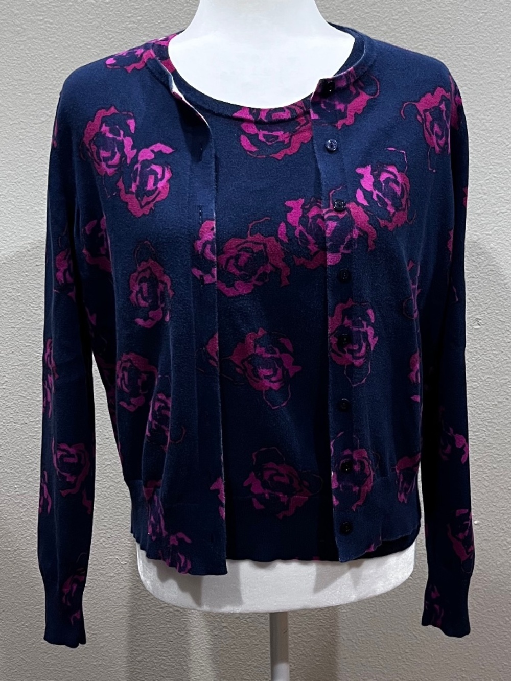 BROOKS BROTHERS 2 Piece Set Cardigan Top Shirt Floral Cotton Size M